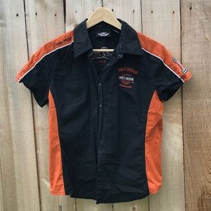 Authentic Harley-Davidson Orange & Black Button Up